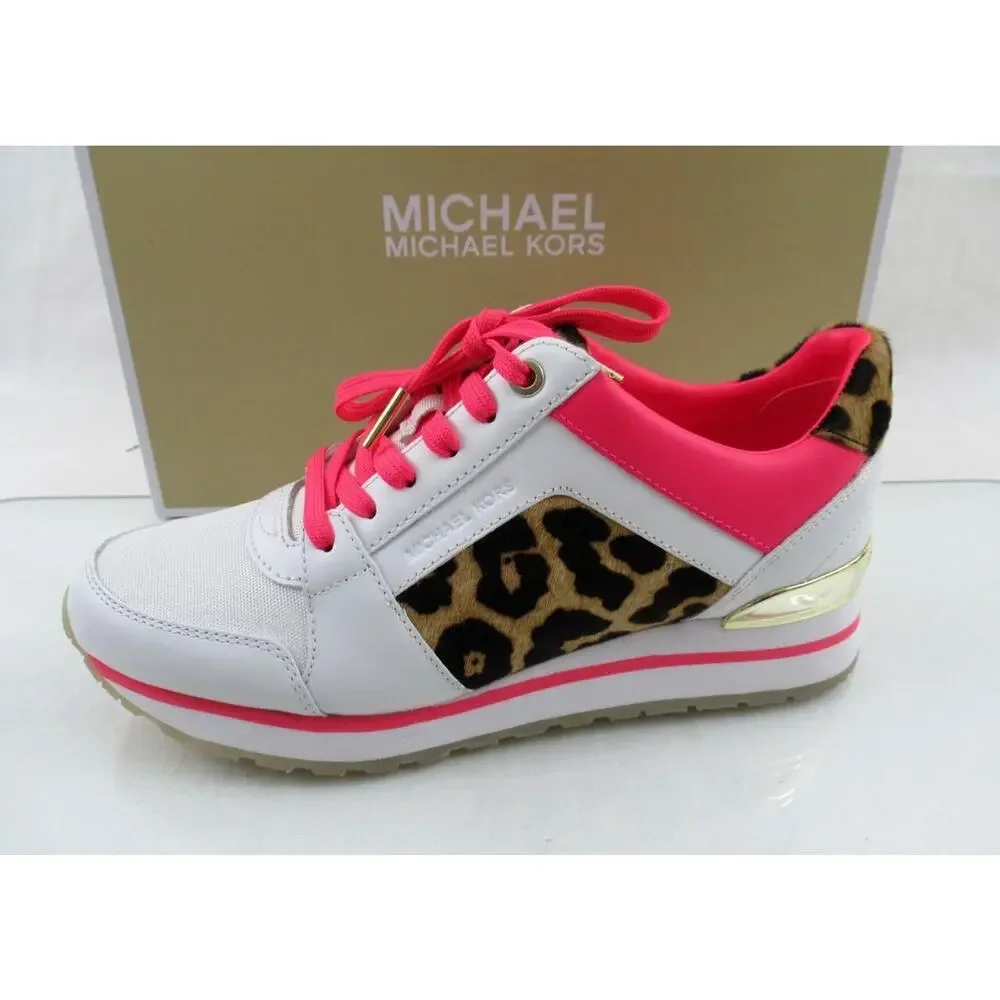 Michael Kors Billie Trainer Lace Up Fashion Sneakers Optic White Multi Size 7.5